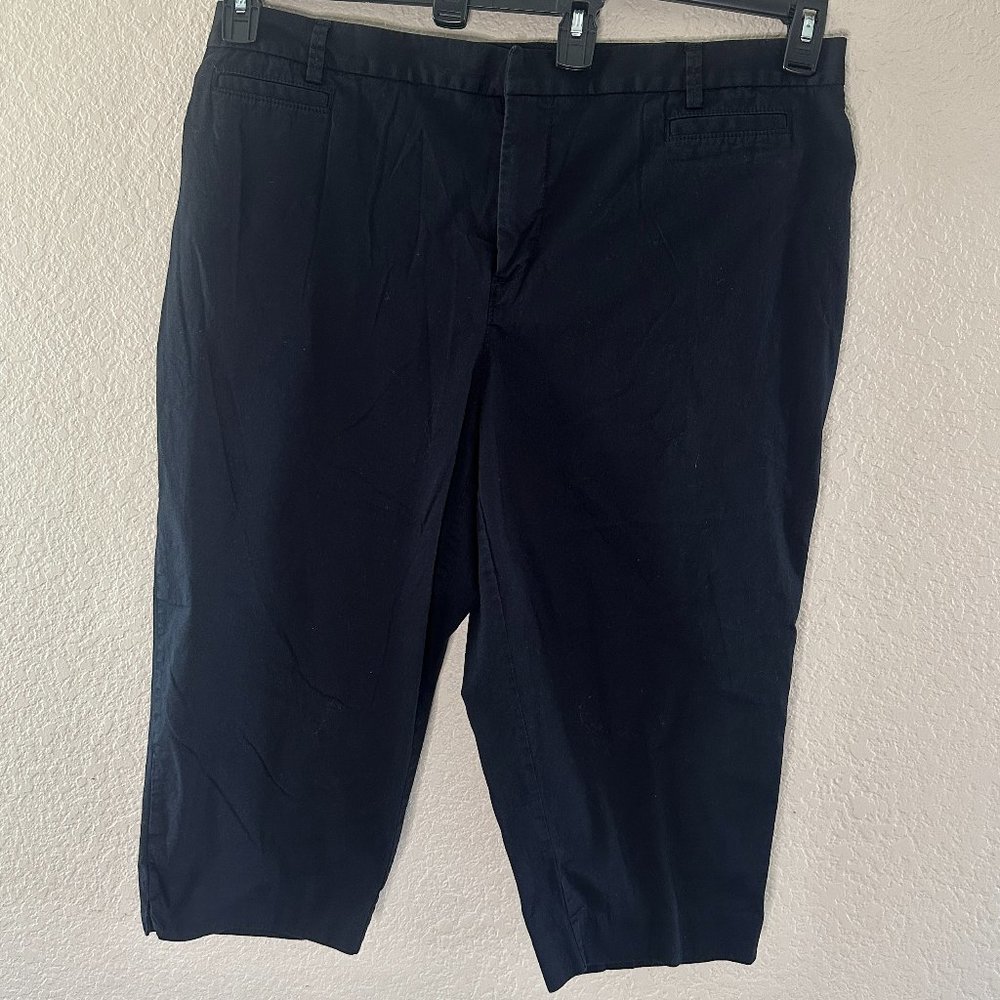 Catherines Black button/zip Capri with cuff slit and elastic back Women's 22W